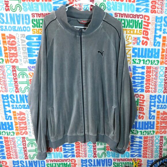 Vintage Puma Velour Track Jacket Size XL Gray Black Full Zip Y2K 2000s - Picture 1 of 8